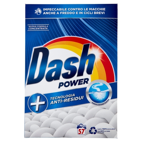 Dash Power Detersivo Lavatrice in Polvere, Tecnologia Anti-Residui, 57 Lavaggi 2850 g